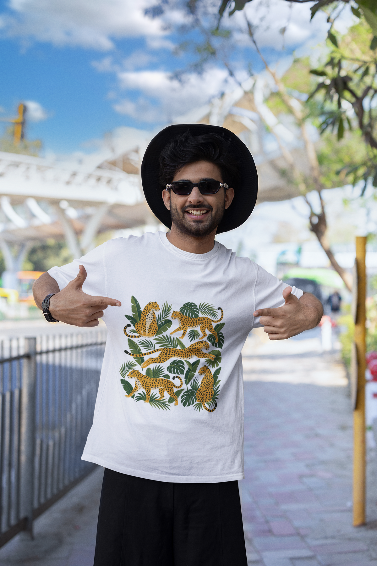 Tropical Leopard & Palm Leaf Graphic Unisex Standard Crew T-Shirt