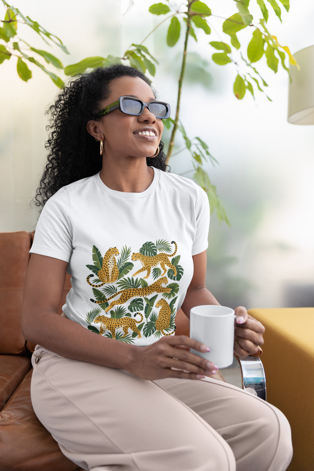 Tropical Leopard & Palm Leaf Graphic Unisex Standard Crew T-Shirt