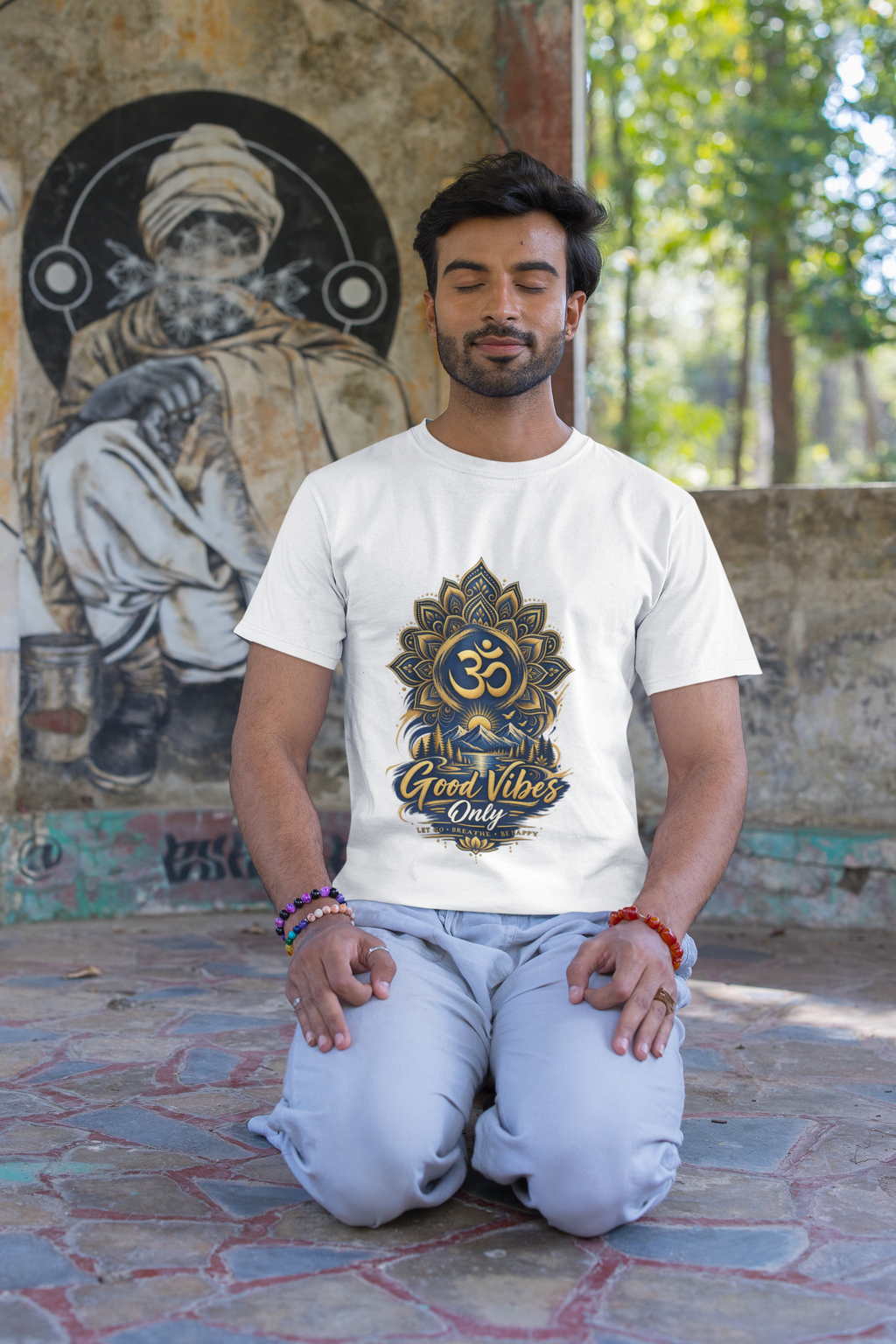 Good Vibes Only Om Mandala Unisex Black & White Crew Neck T-Shirt 🕉️✨
