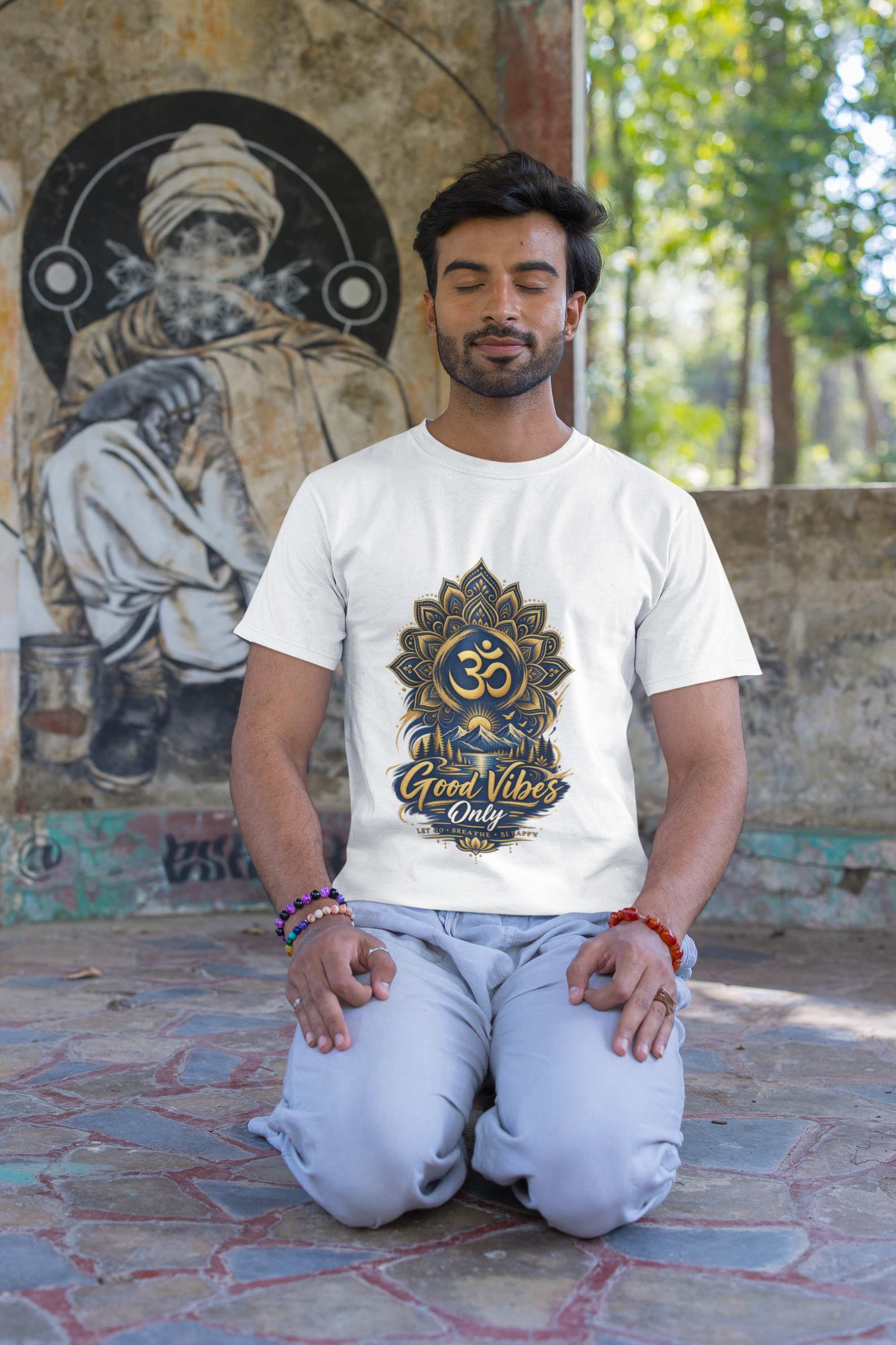 Good Vibes Only Om Mandala Unisex Black & White Crew Neck T-Shirt 🕉️✨