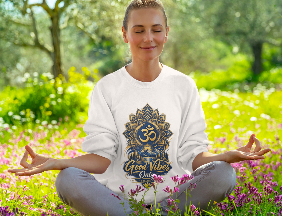 Good Vibes Only Om Mandala Unisex Black & White Crew Neck T-Shirt 🕉️✨