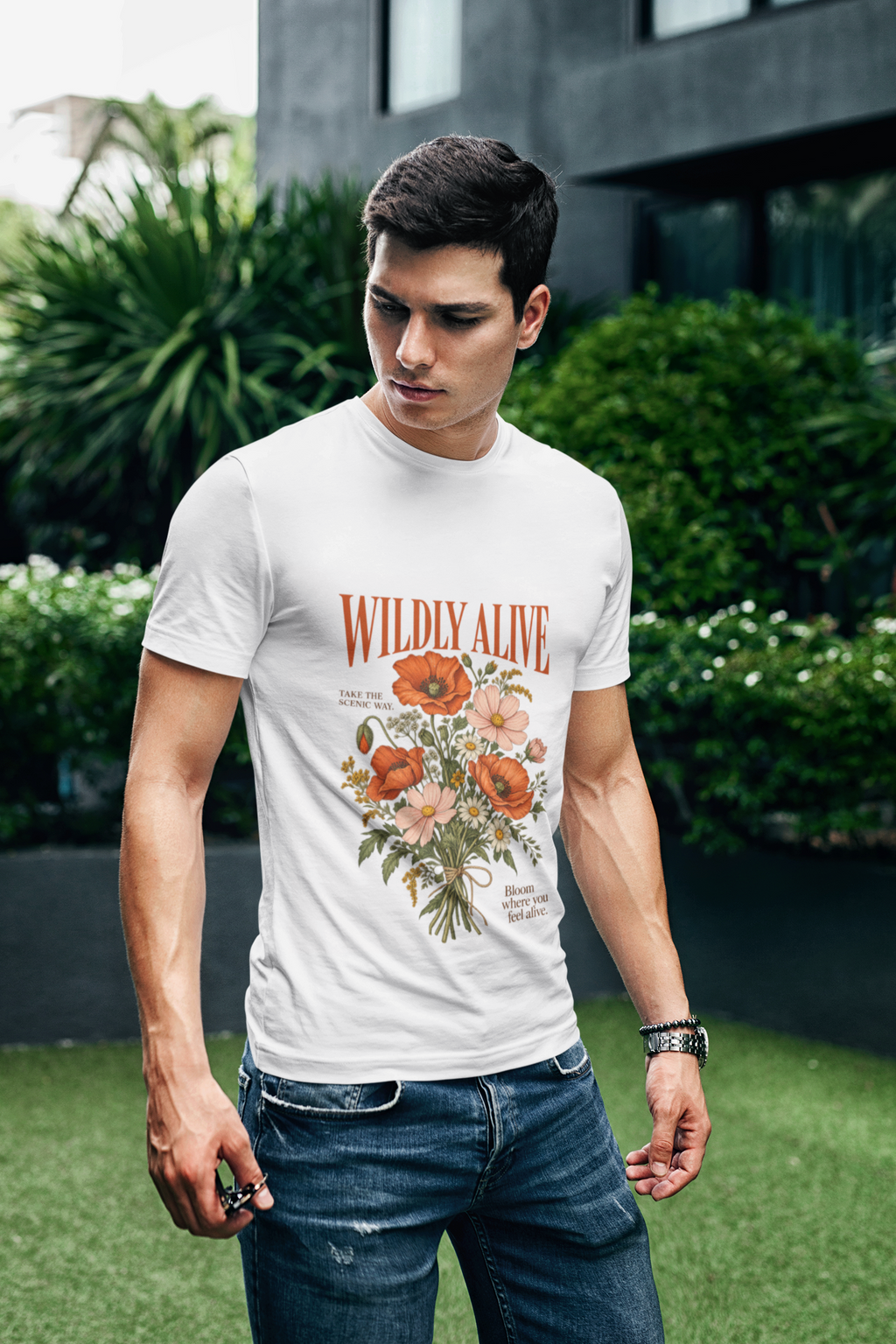Wildly Alive Floral Graphic Unisex Oversized T-Shirt | Vintage Botanical Tee 🌼🍃