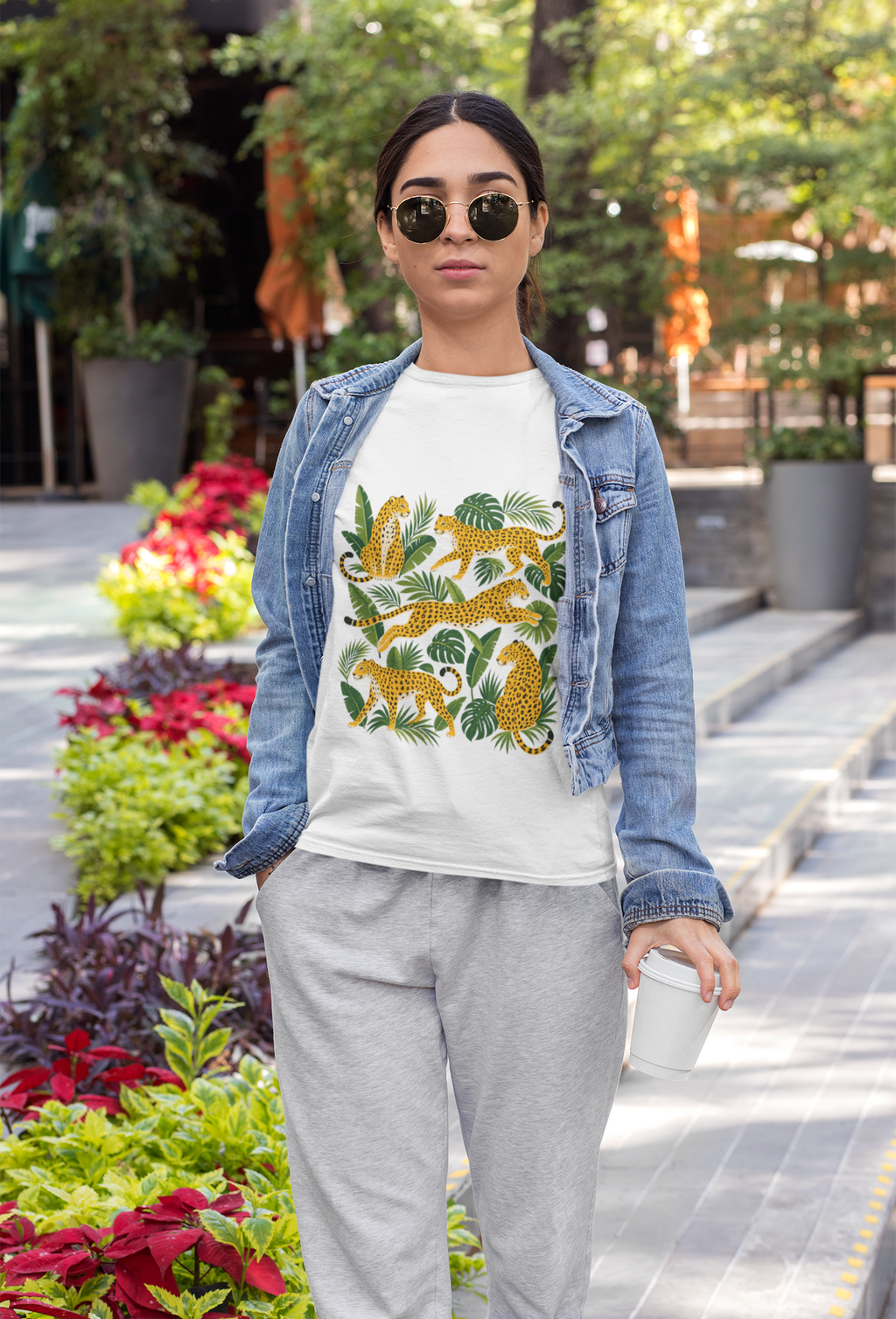 Tropical Leopard & Palm Leaf Graphic Unisex Standard Crew T-Shirt